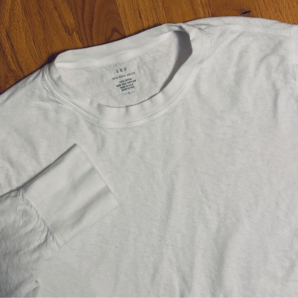 Save Khaki United Men’s Small Long Sleeve Pointelle Crew Thermal Tee in White